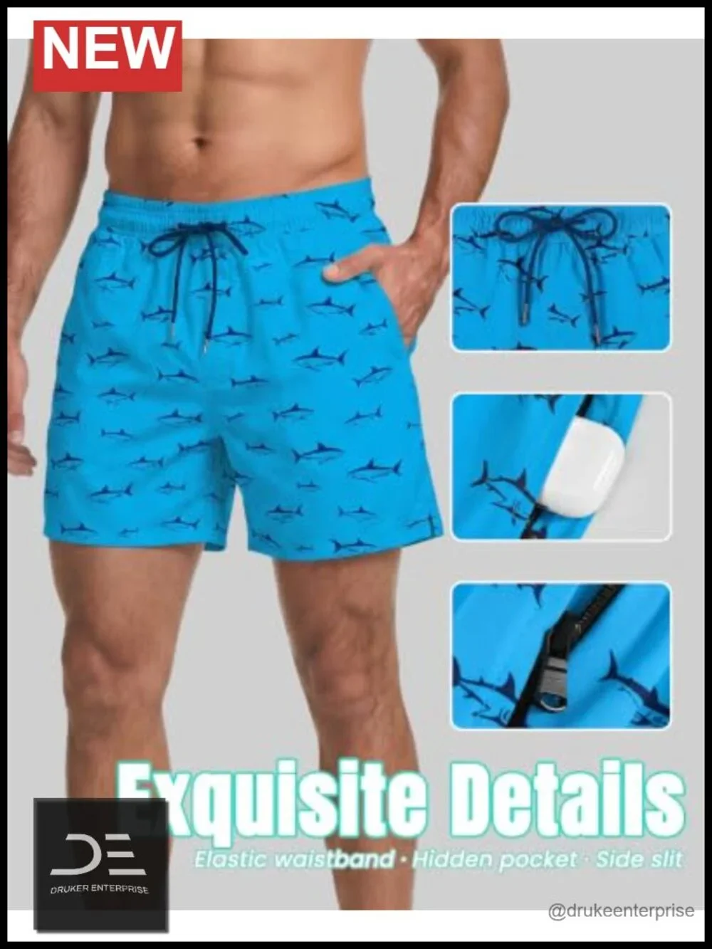 Men's Swim Trunks with Compression Liner Quick Dry Zipper Pockets 5in Inseam